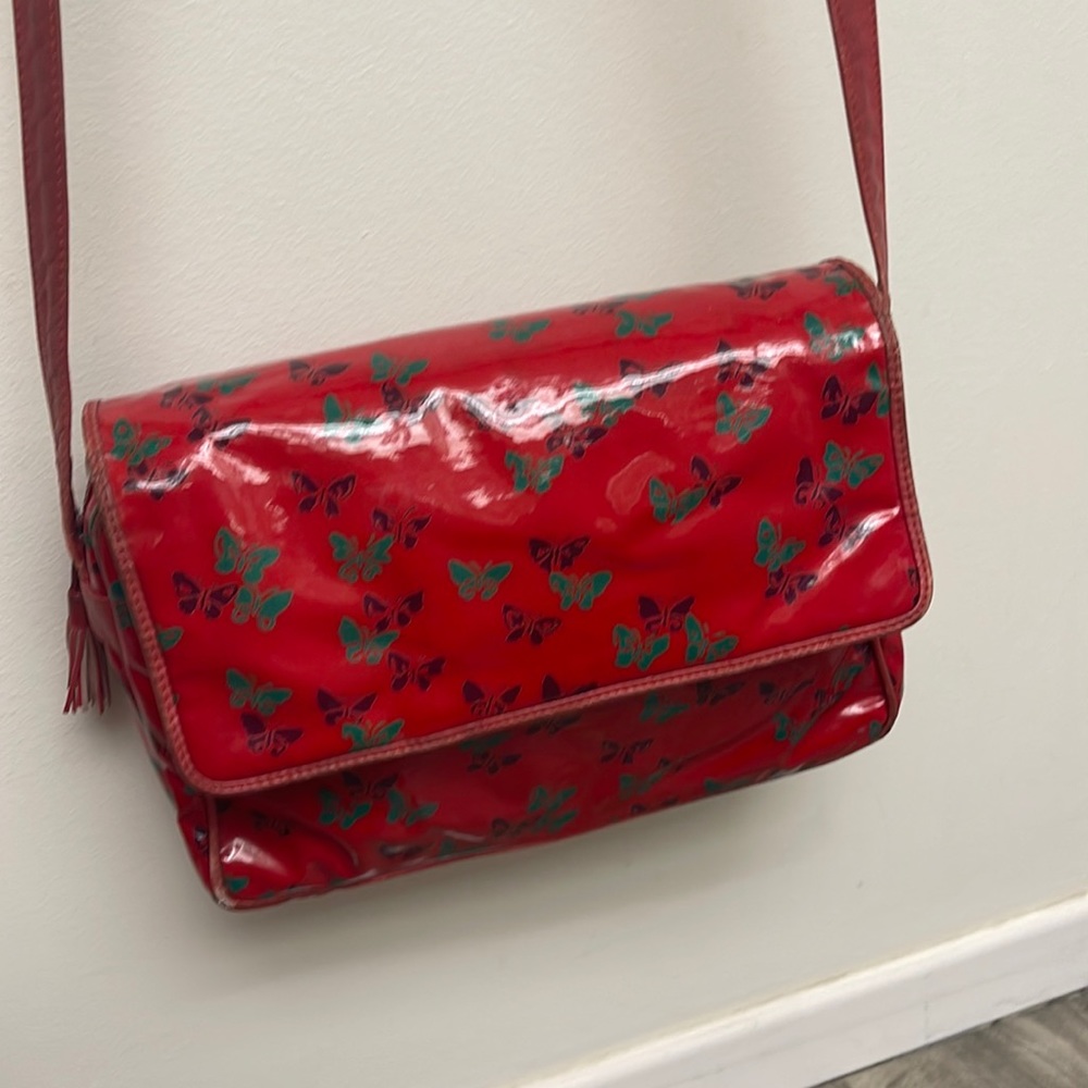 vintage 70s/80s rare Bottega Veneta vinyl coated butterflies shoulder bag